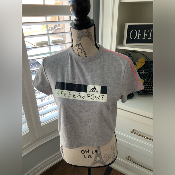 STELLA MCCARTNEY X ADIDAS Stella Sport Grey Cropped T-shirt Women’s Size Medium - Picture 3 of 11